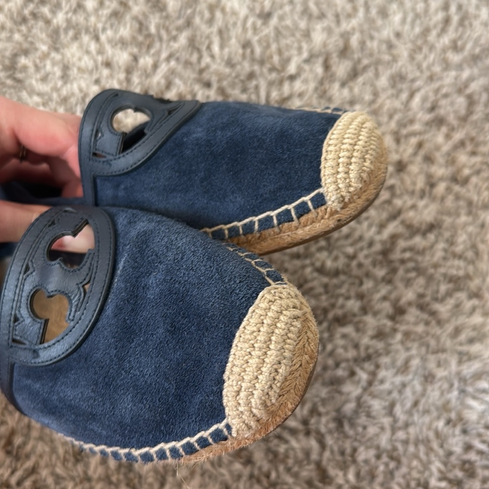 Tory Burch 7.5 Sidney Navy Blue Suede Espadrille Flats - Picture 9 of 10